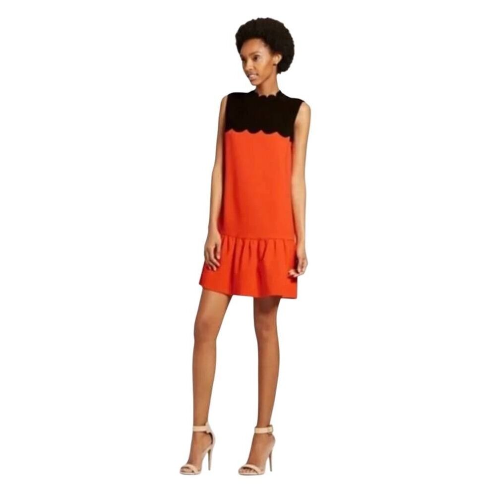 Victoria Beckham for Target Red/Orange & Black Scalloped Drop Waist Dress NEW sz